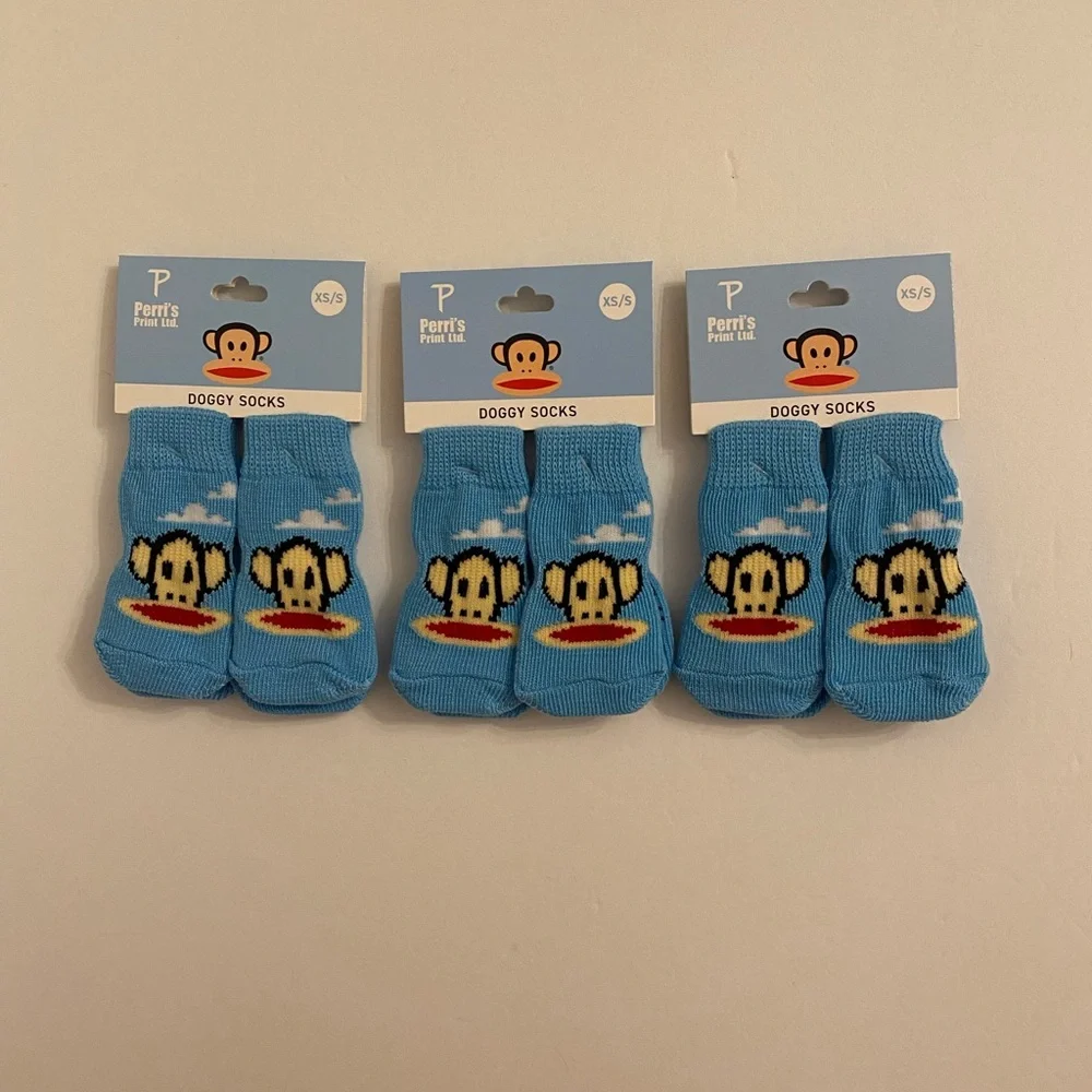 Perri’s Paul Frank Doggy Socks 3 SETS Monkey Face Clouds Grip Bottom Blue XS